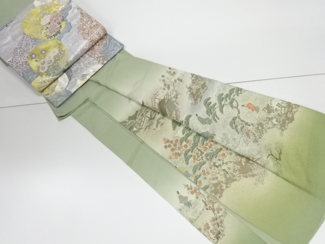 リサイクル　寿光織　公家武家遊楽園模様一つ紋色留袖・袋帯セット